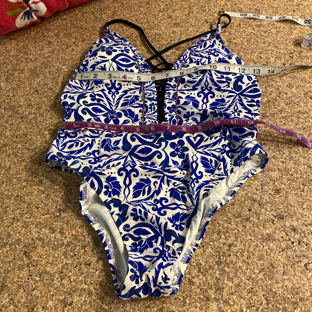 NWT Nanette Lepore Swim One Piece Suit Small Blue White - Picture 3 of 17